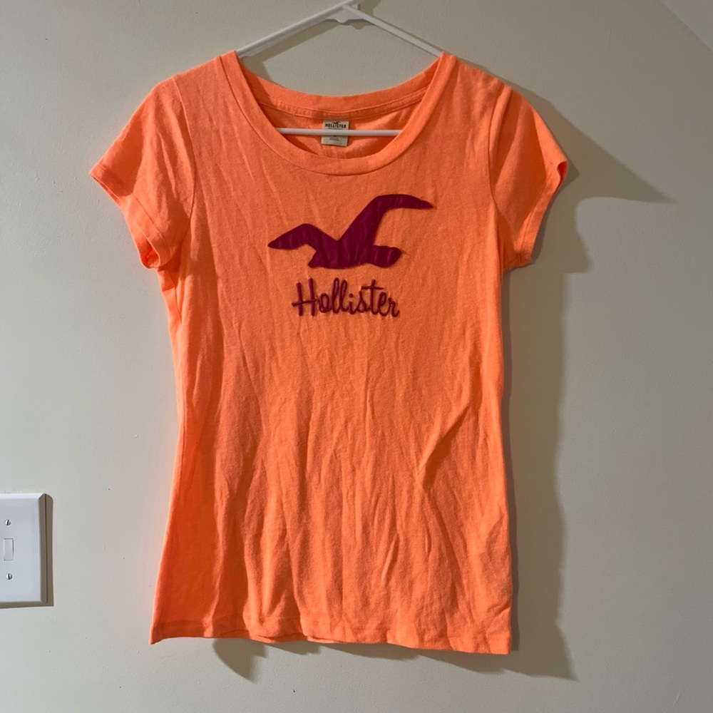 Hollister Shirt Top Womens Size S Orange Knit Cotton Short Sleeve Round Neck Y2K